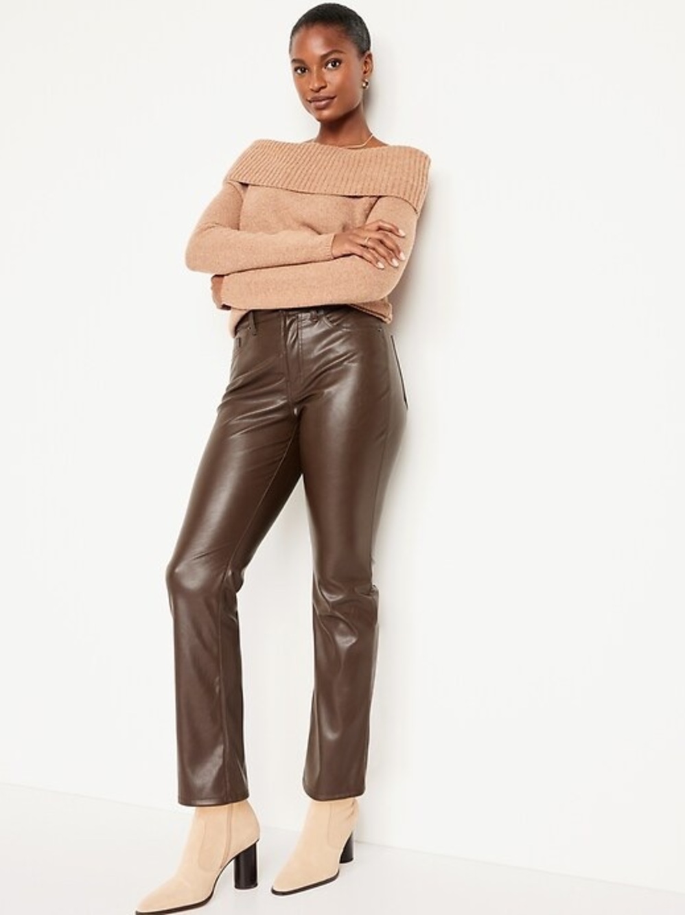 Old‎ Navy High Rise Boot Cut Faux Leather Pants Brown Size 8T NEW Tall Western